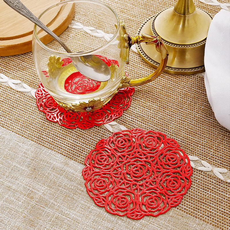 1pc Cocktail Coasters, Round Rose Hollow Coasters, Washable, Easy To Clean, Non-Slip, Heat-Resistant Suitable For Dining Table Decor, Home Decor