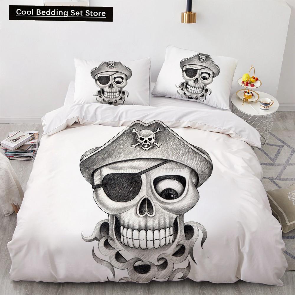 Skull Couple King Queen Duvet Cover Skeleton Bride Bedding Set for Kids Teens Adults Halloween White 2/3pcs Soft Quilt Cover