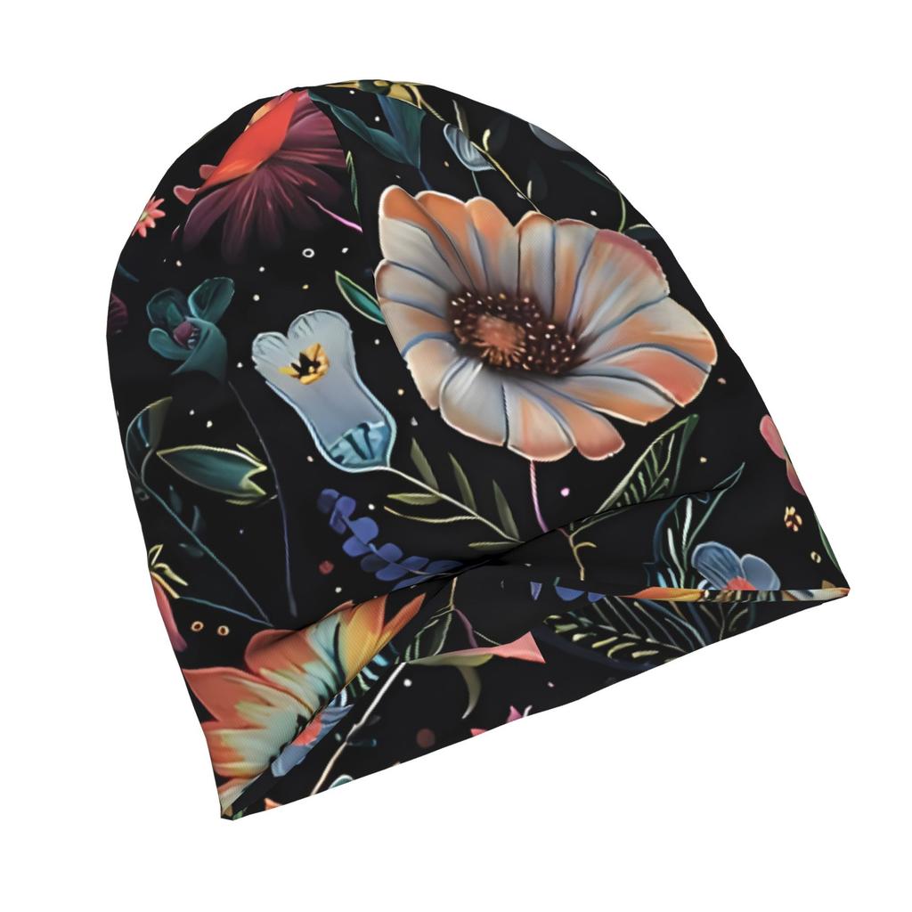 Floral Colorful Flowers Print Knit Hat with Subtle Fashion Details Ideal for Adults Looking to Add Texture and Character to Cold-season Daily Wear