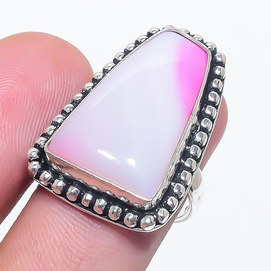 Natural Pink Dendritic Gemstone 925 Sterling Silver Jewelry Ring Size 7 I2T29