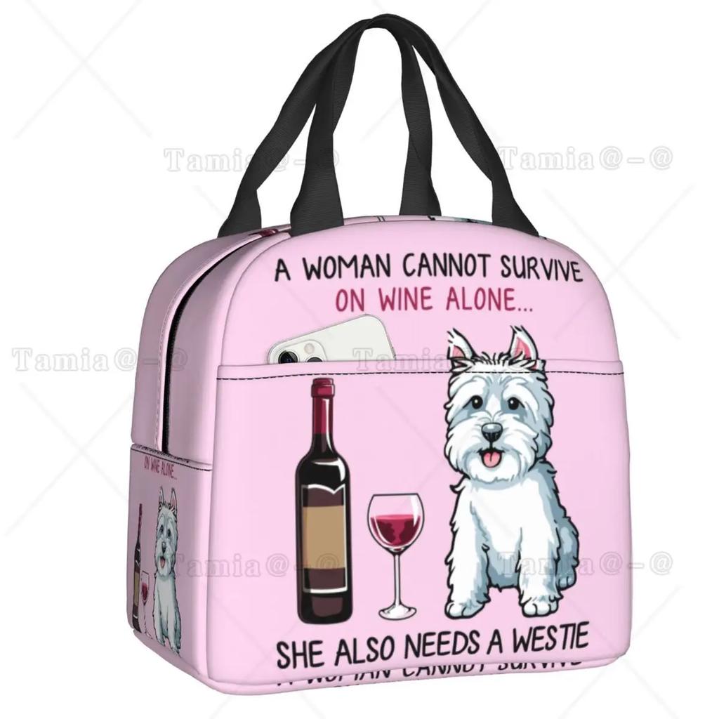 Westies Polka Dot Cartoon Pattern Insulated Lunch Bag Leakproof West Highland White Terrier Dog Thermal Cooler Lunch Tote Kids
