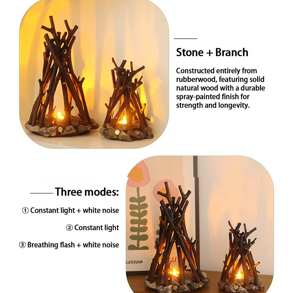 1PC Retro Campfire Night Light Soft Light Atmosphere At Home And Restaurant Led Tree Branch Stone Lights Flame Lamp 3D