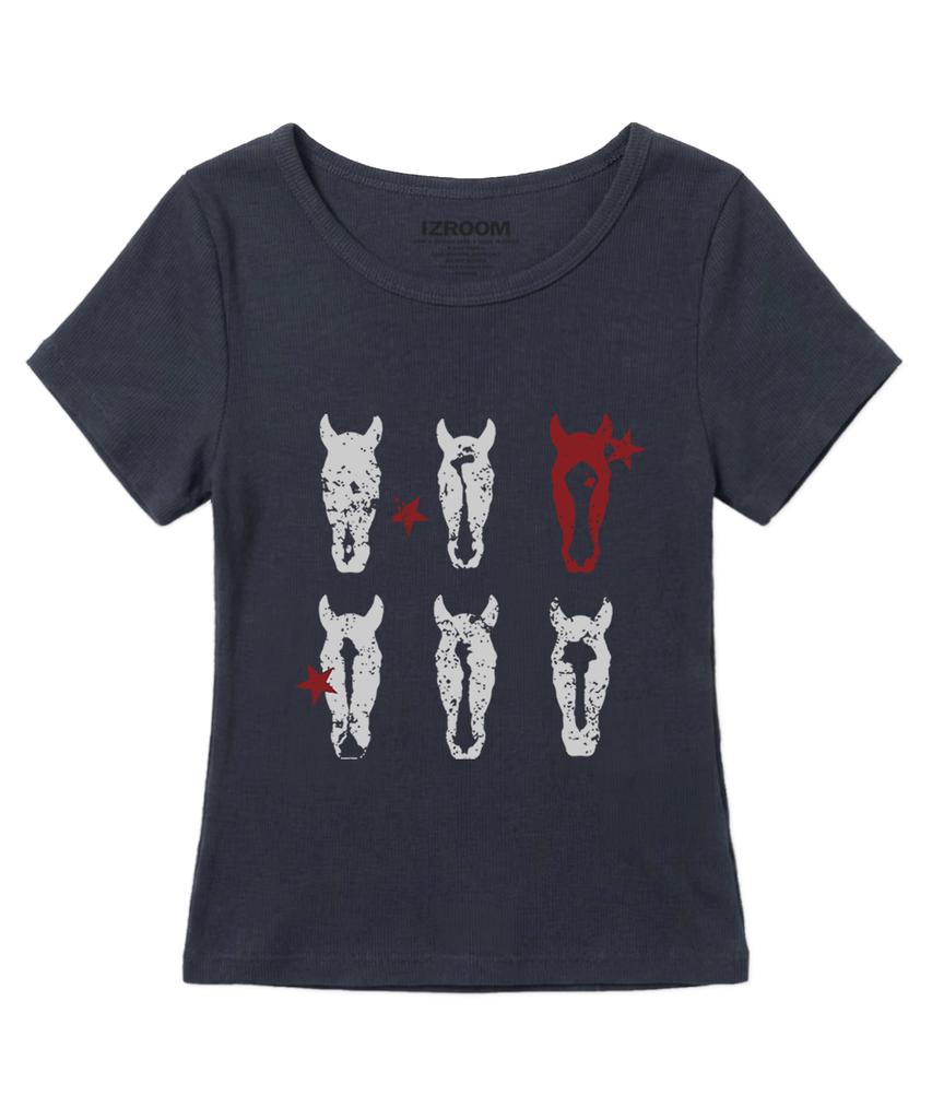 Ijeulum Red Horse Slim Fit Short Sleeve T-Shirt (Blue Charcoal)