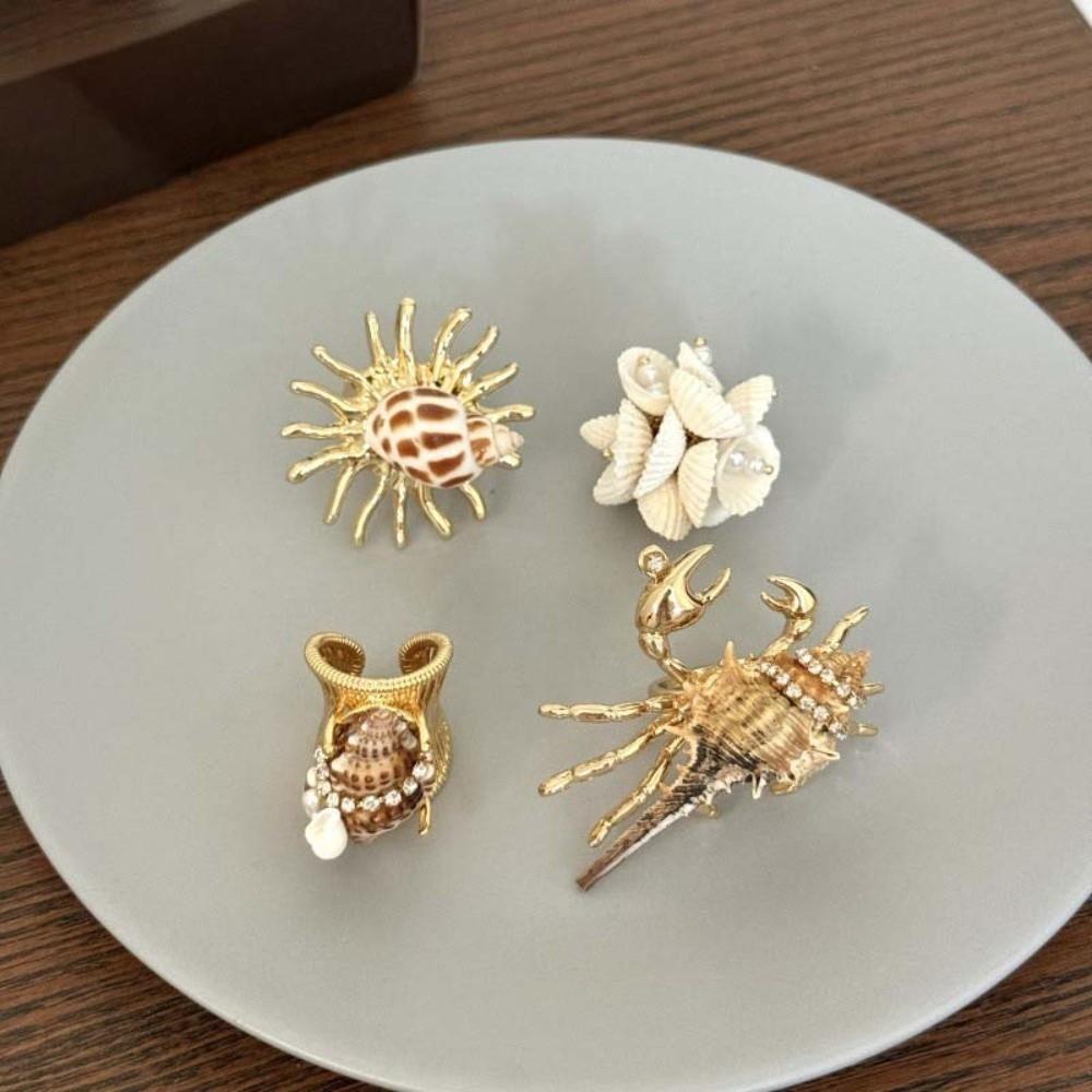 Adjustable Open Band Hermit Crab Statement Ring Conch Shell Wrap Ring  Music Festival Outfit