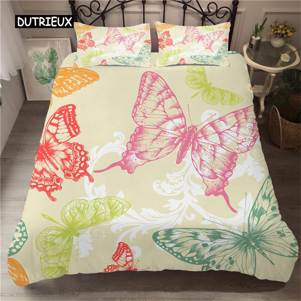 Butterfly Duvet Cover Set Twin Size Colorful Flying Butterfly Pattern Bedding Set for Kid Breathable Soft Microfiber Quilt Cover