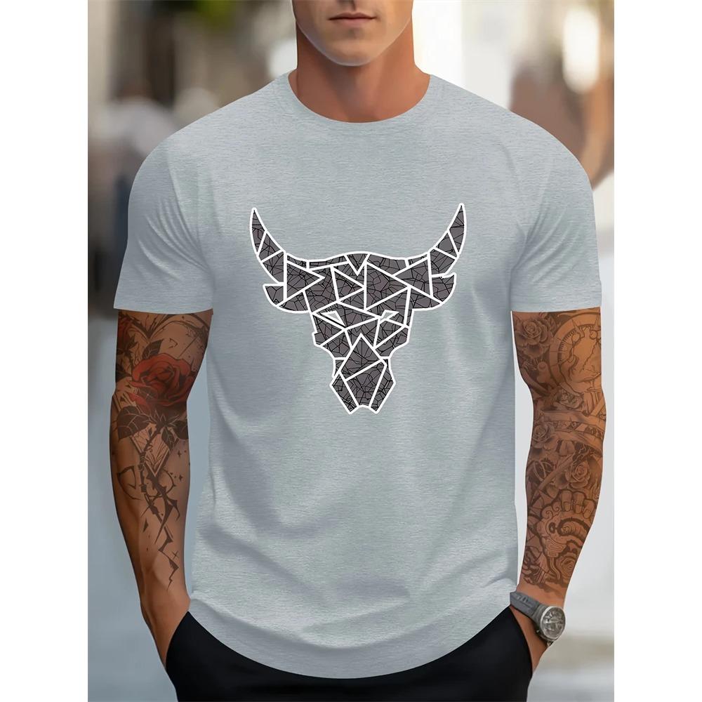 Summer Daily Casual Outdoor Street Short-sleeved Top Fashion 3D Bull Head Print Men's T-shirts