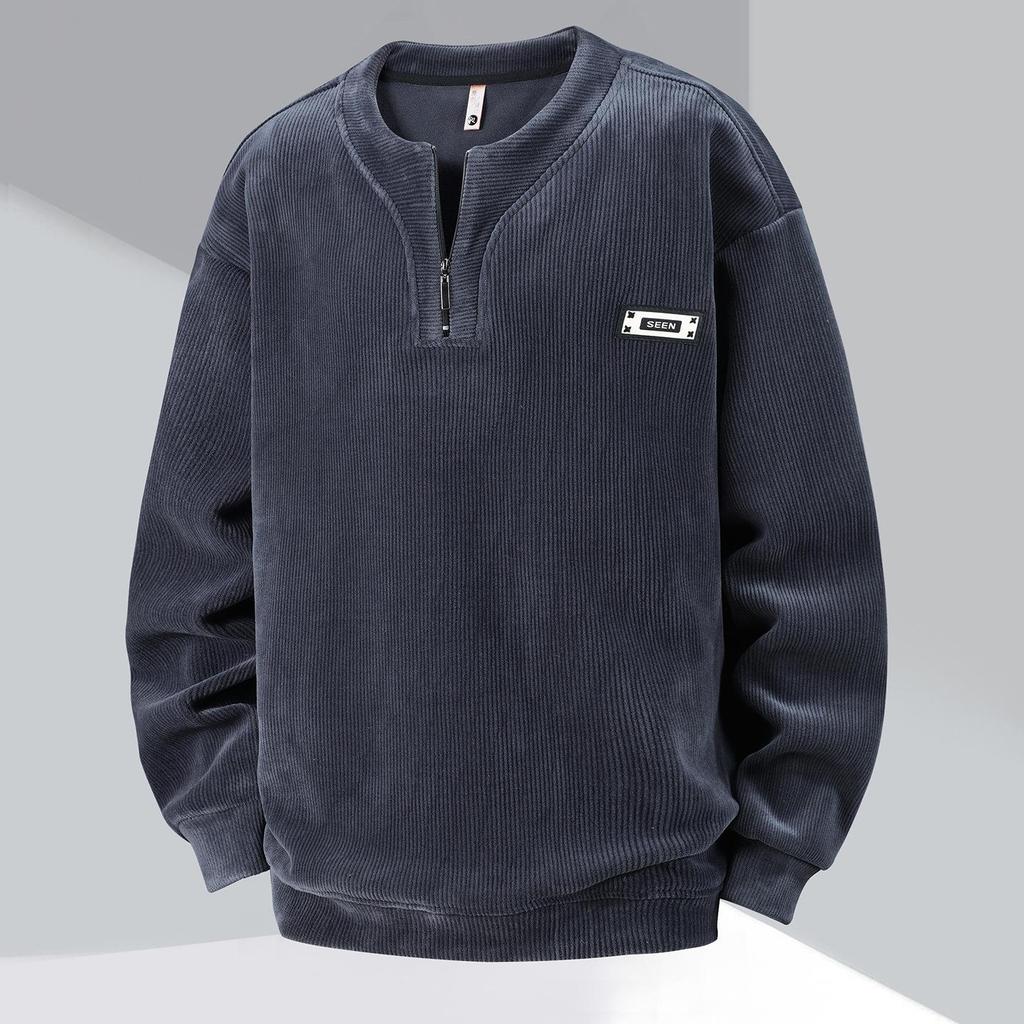 350 Jin Plus Size Men's Fleece-Lined Sweatshirt, Thick Long Sleeve, Autumn/Winter, Extra Large Loose Base Layer