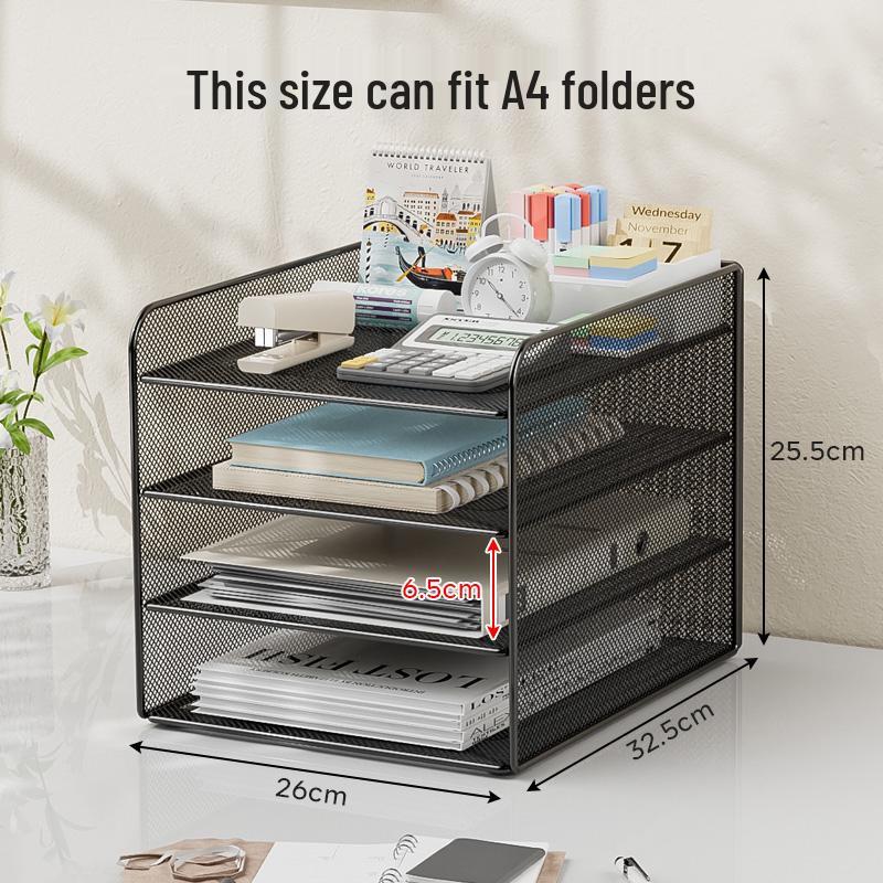 Multi-Layer A4 Desktop File Organizer and Bookends: Office Document Rack and Storage Box