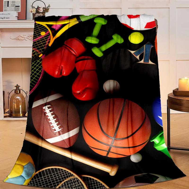 1PC Sports Equipment Collection Flannel Blanket Gift, Suitable for Both Men And Women, Soft Ideal for Beds And Sofa, Birthday Or Christmas Gift