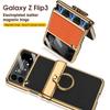 Pro Samsung Galaxy Z Flip 3 4 5 6 Pouzdro Ultratenká Ochrana Obrazovky Coque Fundas Luxusní Kůže s Kroužkem Pokovení Magnetický Kryt