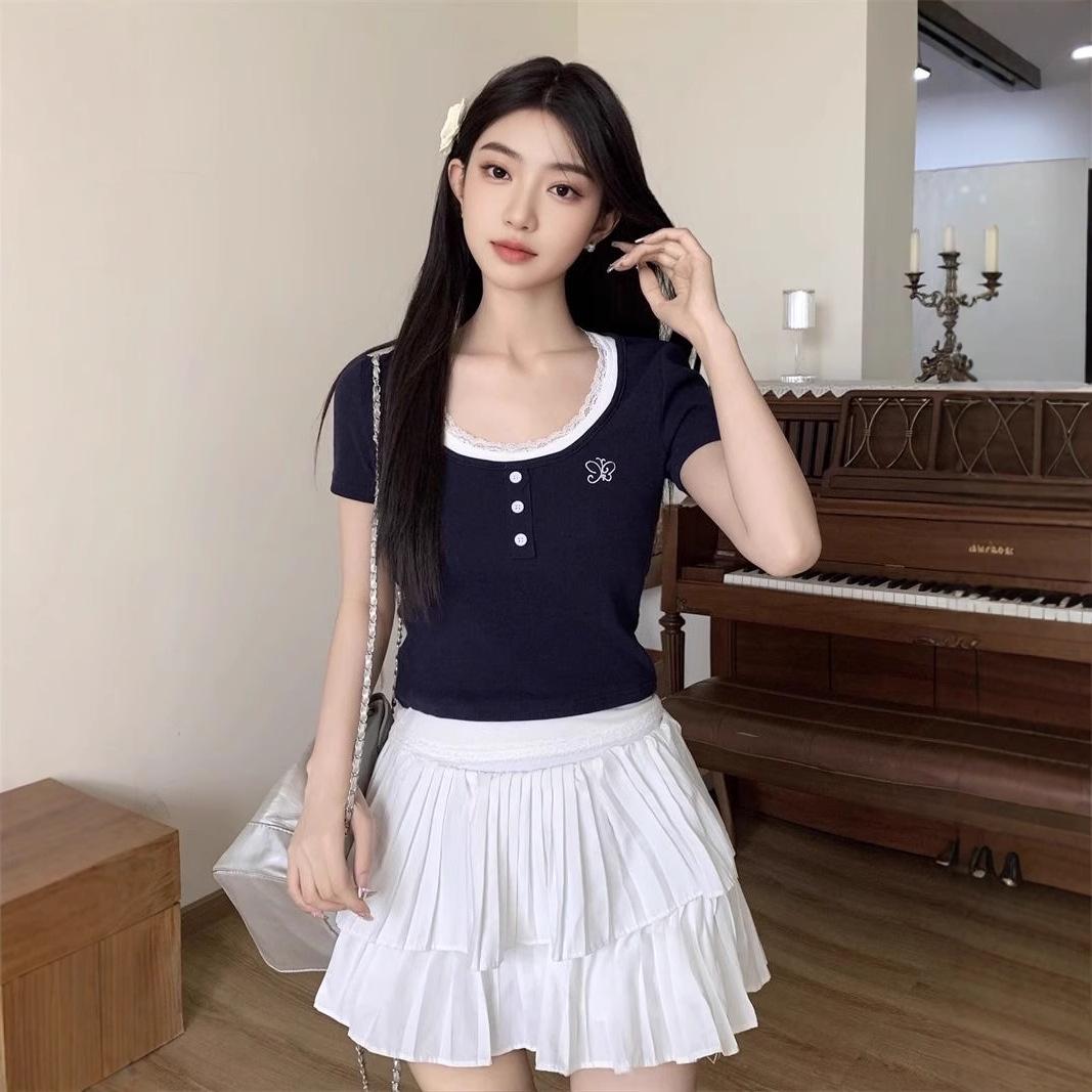 

Сладкая и острая женская футболка с коротким рукавом для похудения, состоящая из двух частей One size fits up to 125 lbs синий