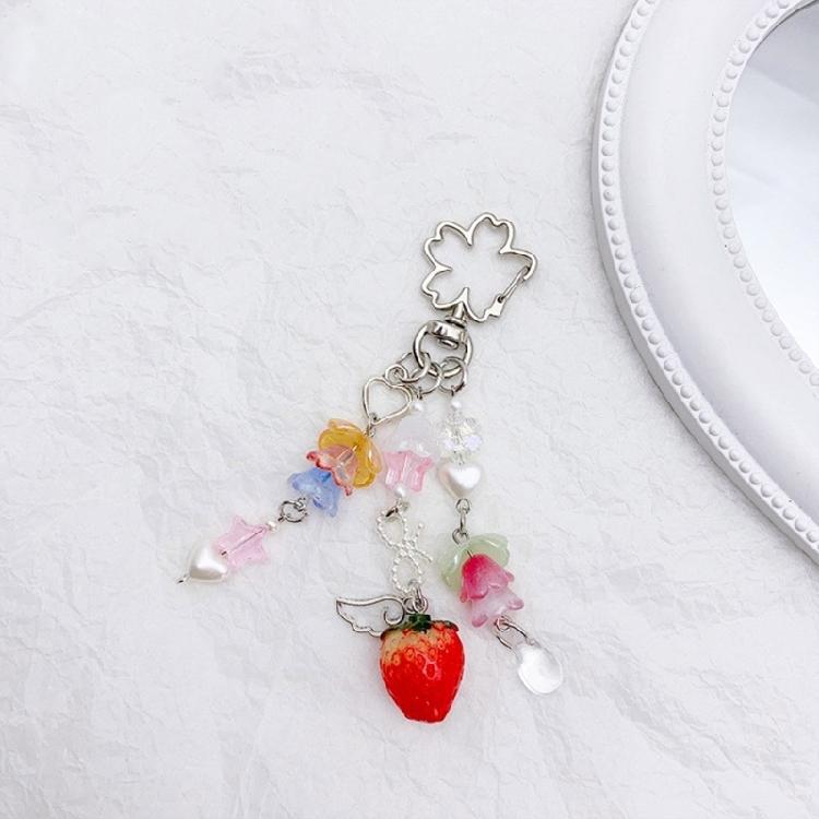 Lovely Strawberry Flower Keychain Pendant Backpack Decoration Charm Jewelry