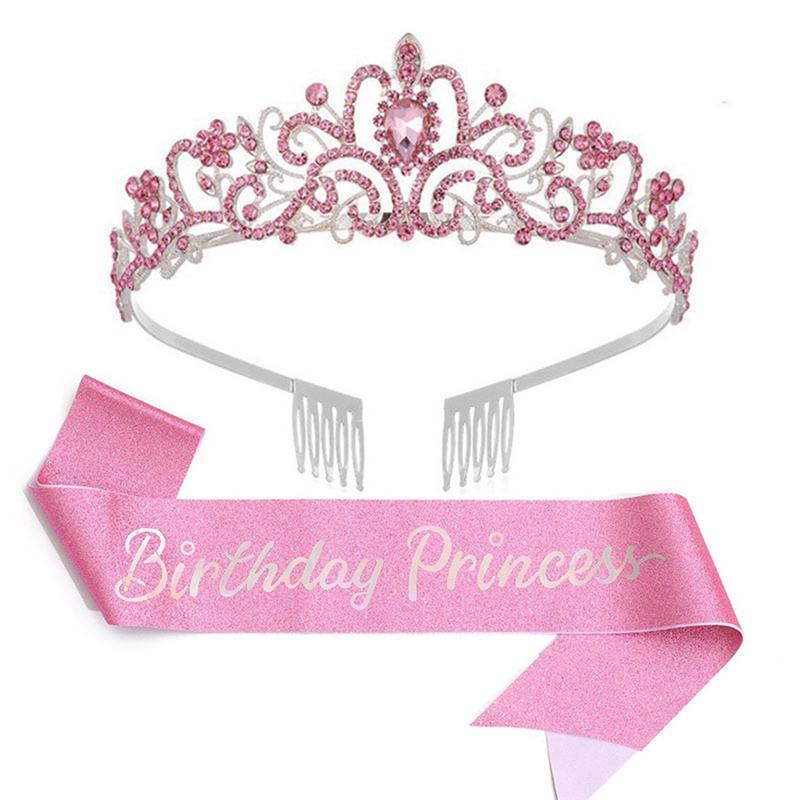 Good-Birthday Girl Tiara Crown Princess Crown With Birthday Sash For Women Happy Birthday Party Supplies