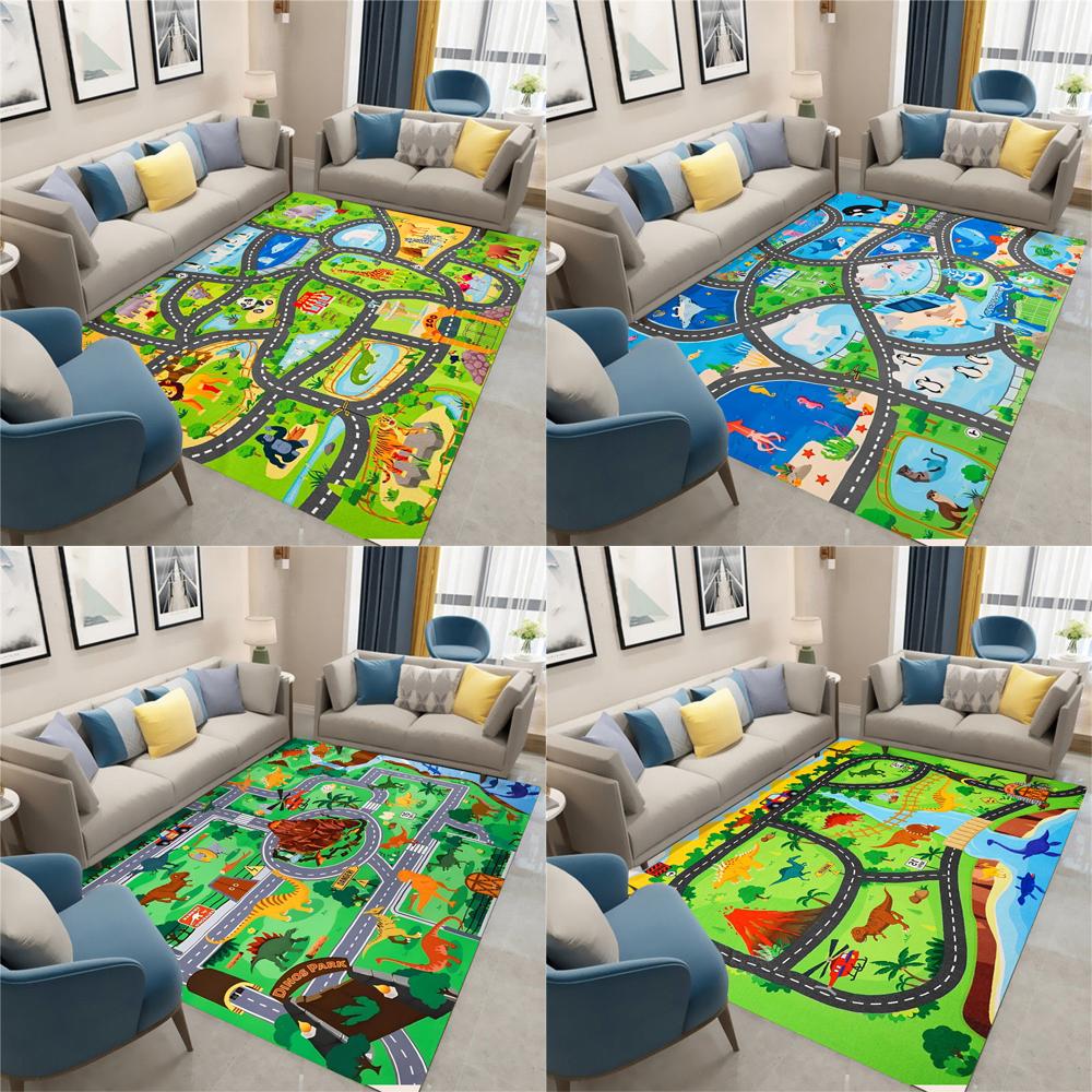 Fun Dinosaur Animal Park Track Carpet Interactive Floor Mat Living Room Bedroom Sofa Rug Kid's Playmat Parent-child Activity Rug
