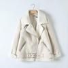 Women's Mid-length Lambswool Leather Motorcycle Jacket - European & American Winter Style