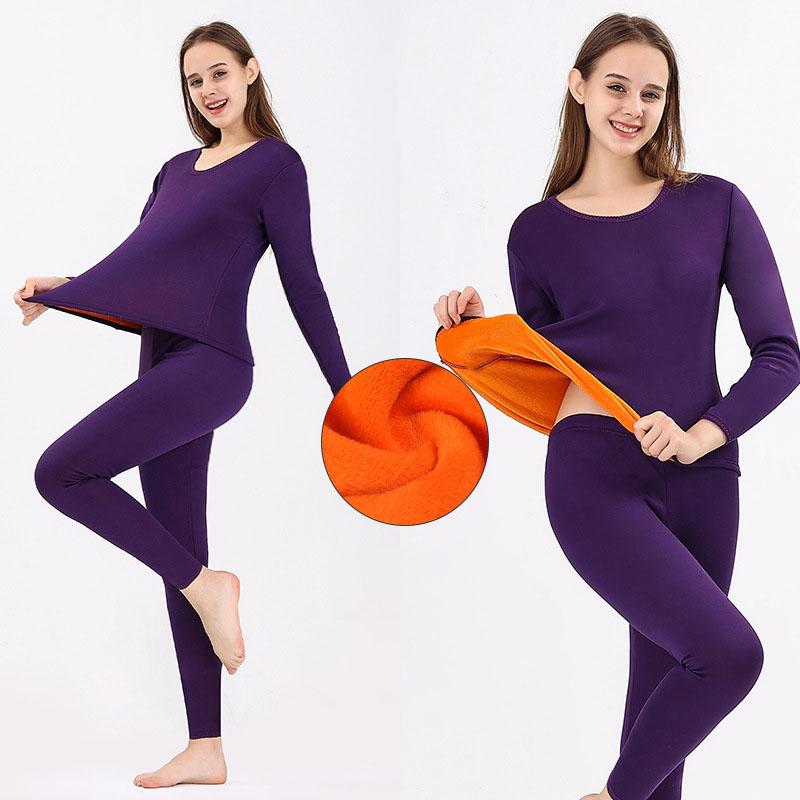 Roupa Interior Térmica de Inverno para Homens e Mulheres Conjuntos Calças Compridas Quentes Sólidas Macias Casuais Veludo Dupla Face Pelúcia Top com Calças Grossas para Esqui