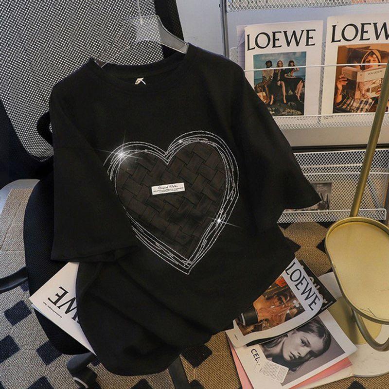 

Горячий бриллиант Свободный Короткий рукав Рукав Футболка S-3XL Горячая сверловка Свободный Black XXL