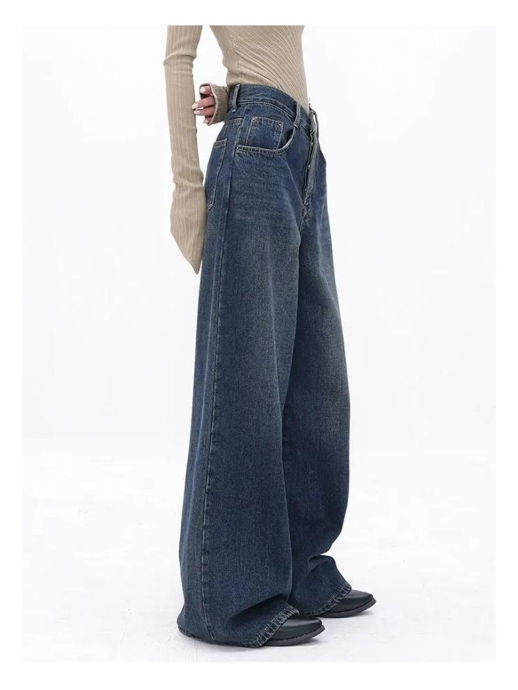 Amerykańskie jeansy vintage z wysokim stanem i oversize dla kobiet, luźne, luźne, Y2K, szerokie nogawki, modne, streetwear, niebieskie, dżinsowe spodnie