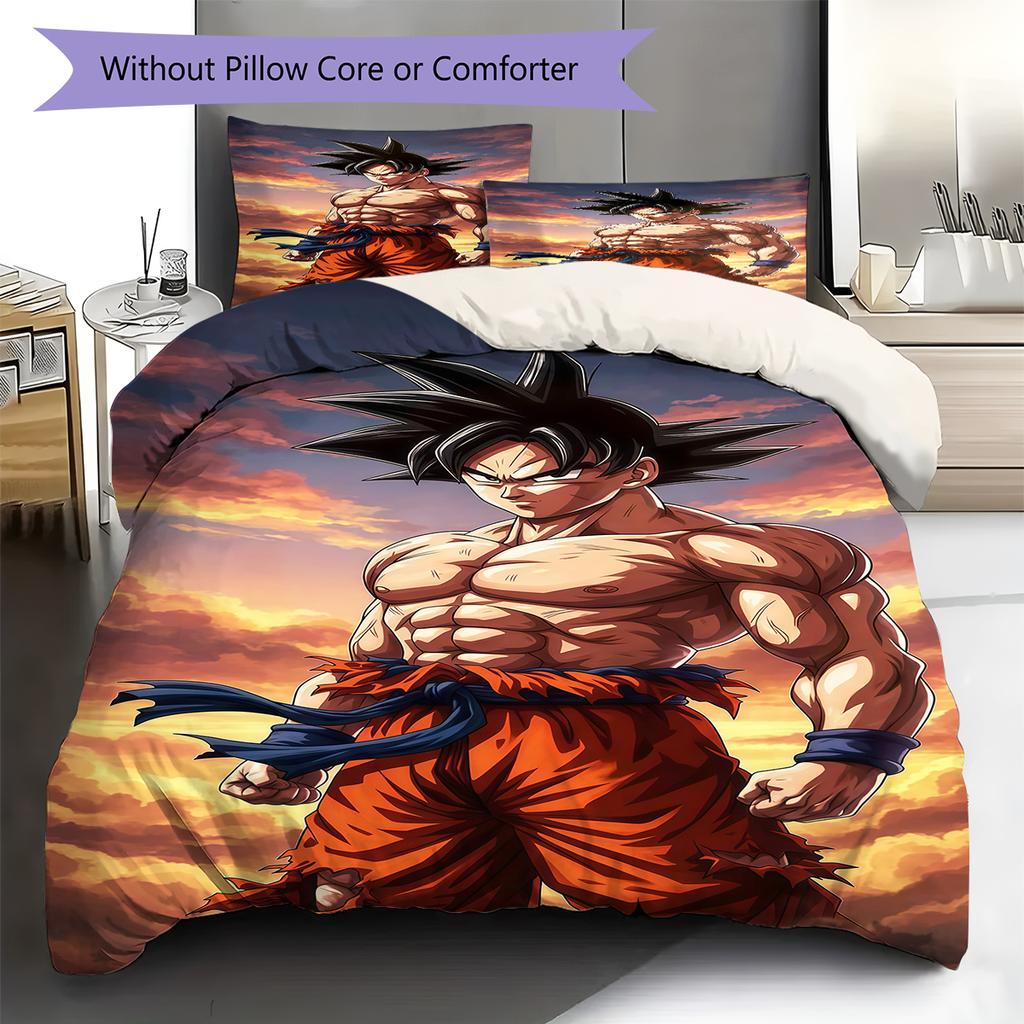 Son Goku Muster Bettwäsche, Steppbett Set Bettbezug Kissenbezug Zuhause Geburtstagsgeschenk (1 Bettbezug + 2 Kissenbezüge, ohne Füllung)