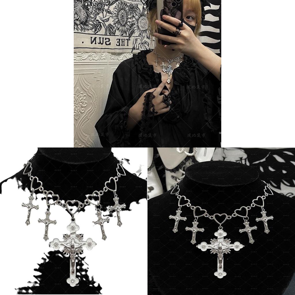 Bohemian Heart Cross Necklace With Geometric Alloy Pendant For Women