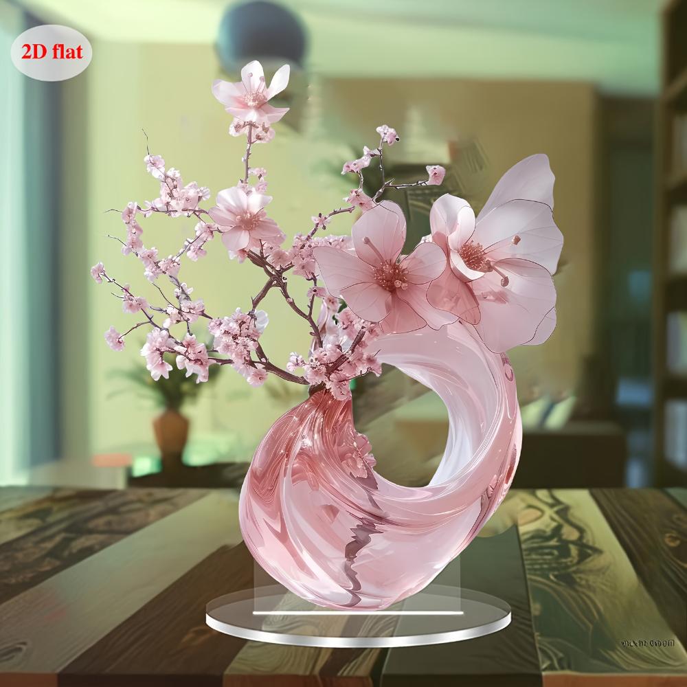 Elegante rosa Kirschblüten, 2D flaches Acryl, Tischdekoration, geeignet für Wohnzimmer, Büro, Geschenke, Weihnachten, Halloween