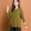 Fall/Winter Women's Crewneck Sweater Loose Slit Knitwear Pullover Solid Color Stretch Knit Top