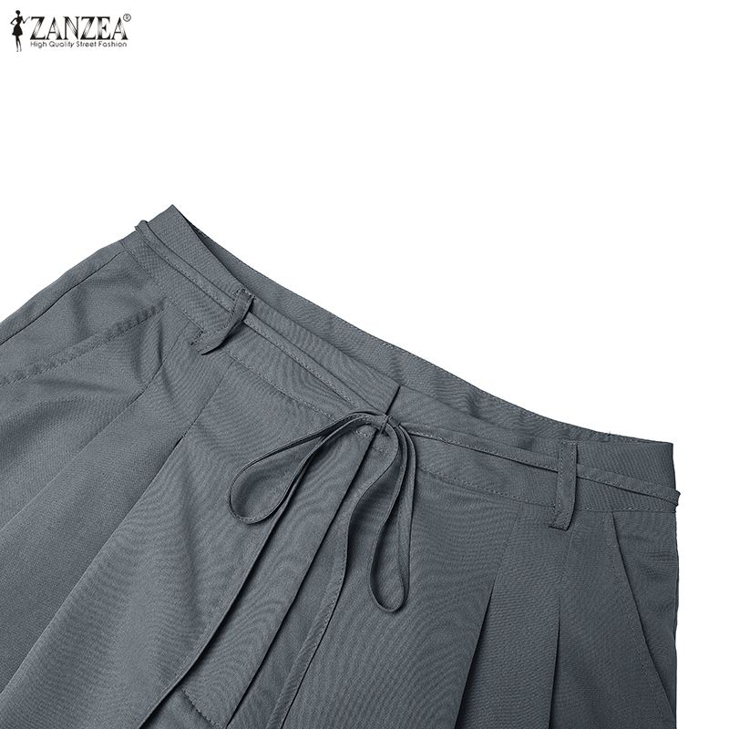 ZANZEA Womens Casual Solid Color Loose Commute Wide Leg Pants