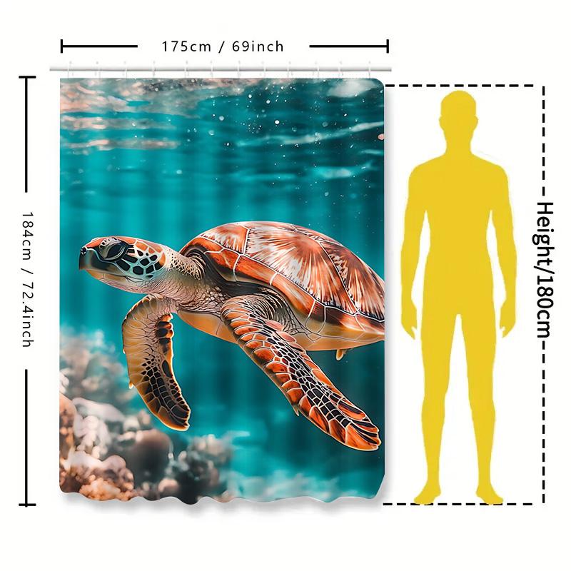Ocean Turtle Shower Curtain Nature Inspired Home Decor Waterproof Polyester Fabric Bathroom Accessories Set with Hooks