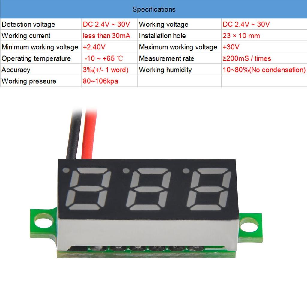 5pcs Mini Digital DC Voltmeter 0.28 Inch Two-Wire 2.5V-30V Mini Digital DC Voltmeter Voltage Tester Meter 5 Colours