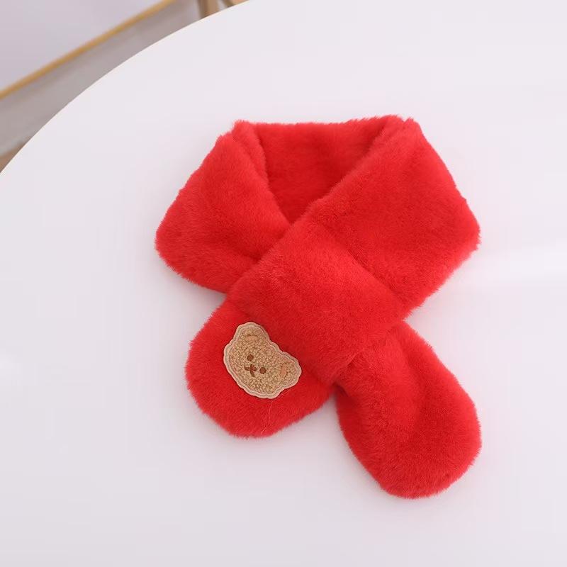 Boys Girls Winter Scarfs Thick Plush Cross Children's Scarf Baby Bib Cute Cartoon Rabbit Faux Fur Neck Protection Warm Shawl