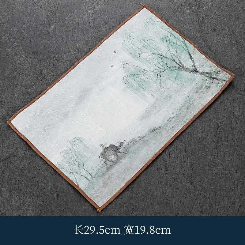 Thickening Grey Tablecloth and Rag Cotton and Linen Absorbent Tea Towel Simple Style Tea Mat Household Tea Ceremony Accessory