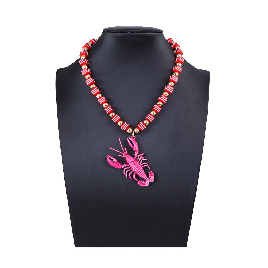Simple and Fashionable Summer Fresh Ocean Wind Colorful Handmade Beaded Alloy Lobster Pendant Female Versatile Necklace