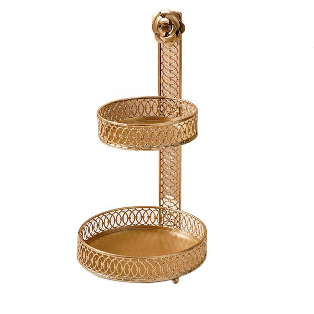 Light Luxury 1/2 Tiers Iron Decorative Tray Gold Large Capacity Makeup Storage Shelf Waterproof Makeup Tray Living Room