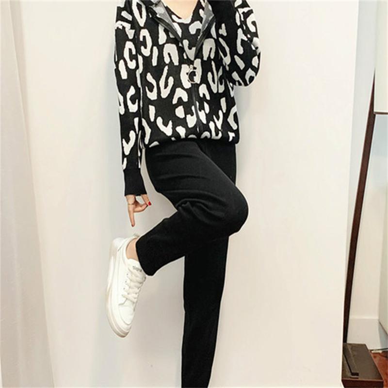 Autumn And Winter Knitted Casual Leopard Print Suit Feminine European Fashion Three Piece Set