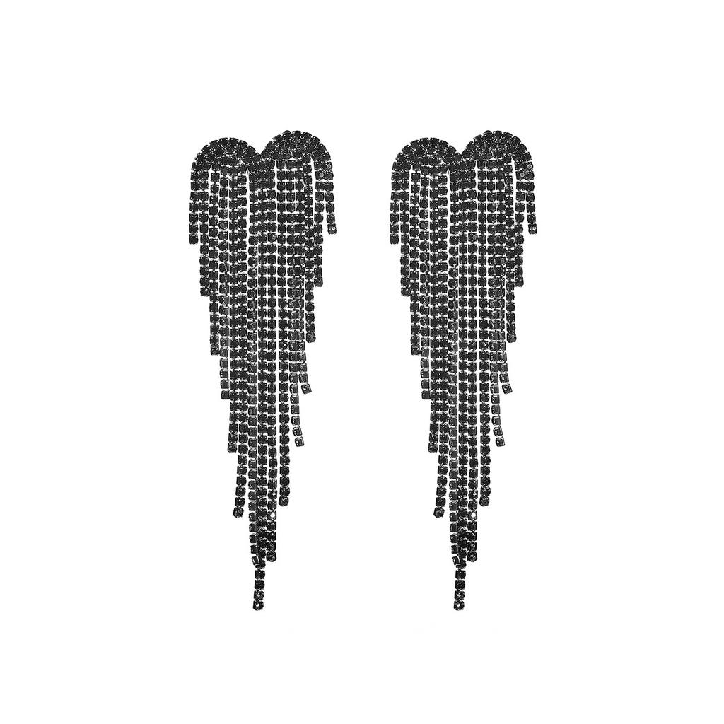 Black Electrophoresis Long Love Fringed Earrings