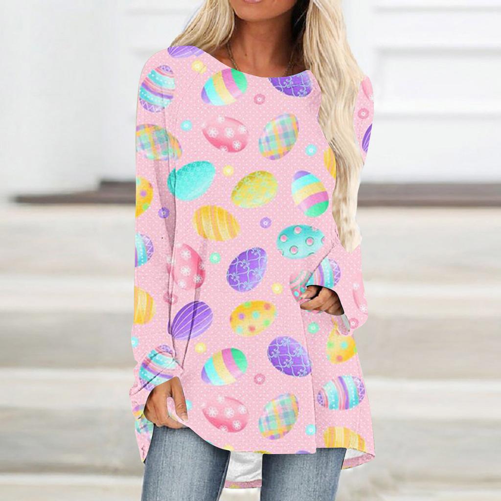 Round Neck 3D Rabbit Festival Printed Top Fashionable Casual Long Sleeved Women's T-shirts