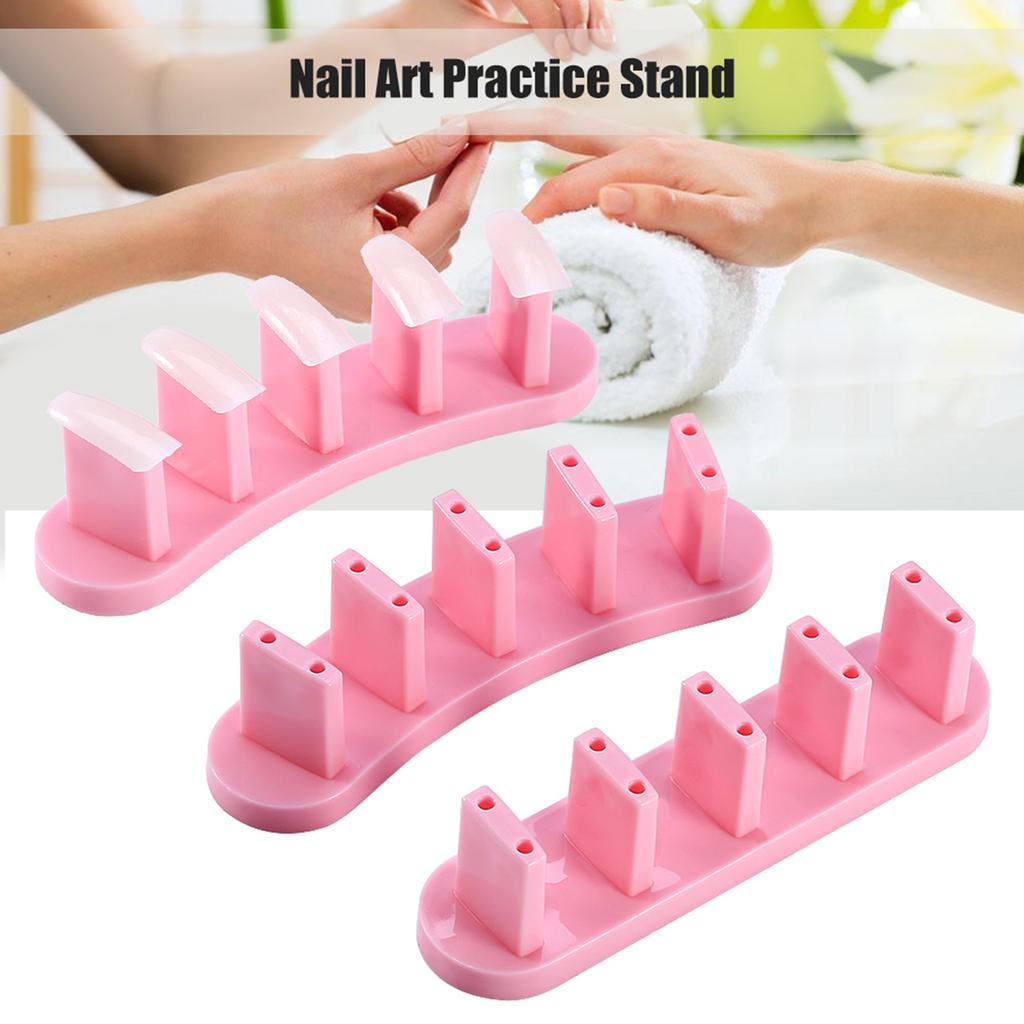 1 Set Removable Practice Nail Art Training Holder Stand   100pcs Practice Nail Tips Pink