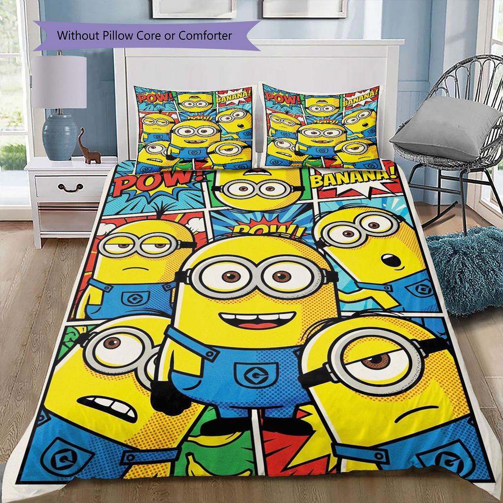 Minions Themed Printed Bedding 3PCS Cute Cartoon Suit For Children Boys Teens Bedroom Home Decoration