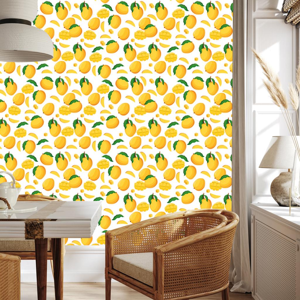 Mango Wallpaper White and Yellow for Living Room and Bedroom 50x1000