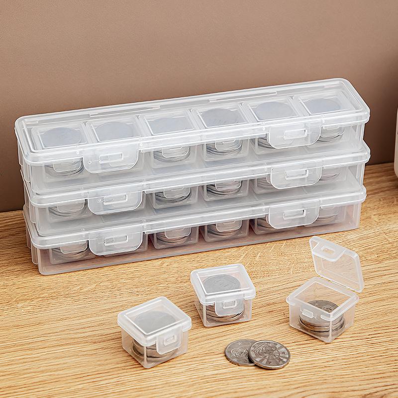 1PCS Clear Rectangular Coin Cases Capsules Container Holder Storage Box Plastic For Storing Coins Bins
