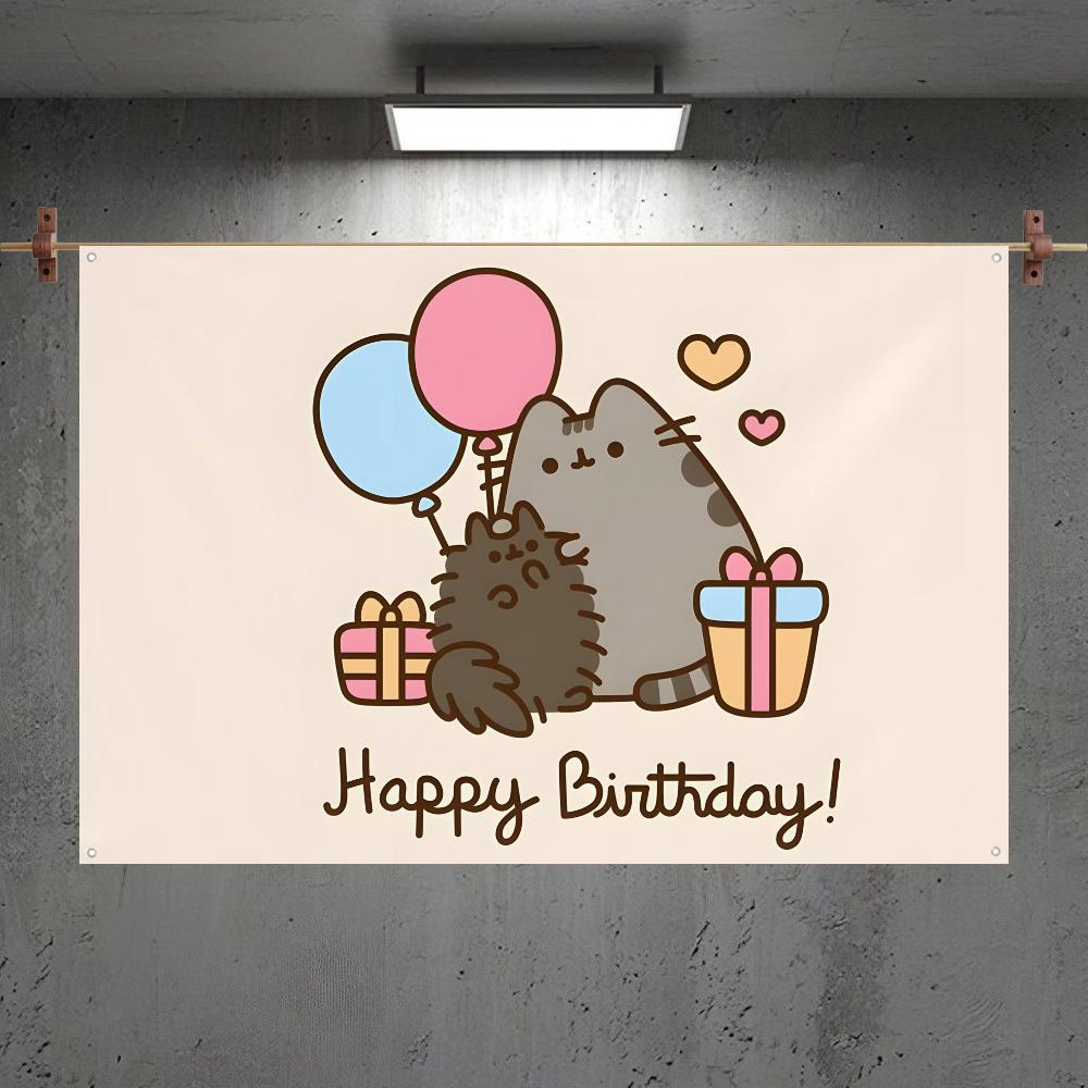 Happy birthday P-PusheenS Flag Custom Flags Wall Hanging Tapestry Outdoor Decorative flag Background Blanket