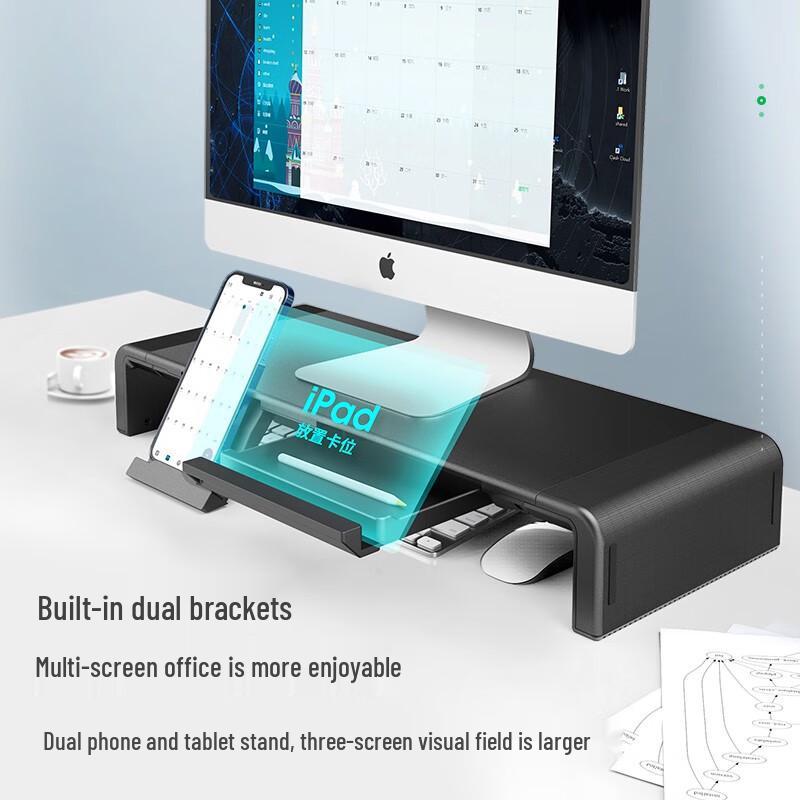 llano Q5 Adjustable Monitor Stand with Storage Drawer