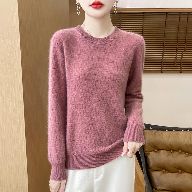Women's Loose Round Neck Wool Sweater - 2024 Autumn/Winter Pullover Knit Base Layer