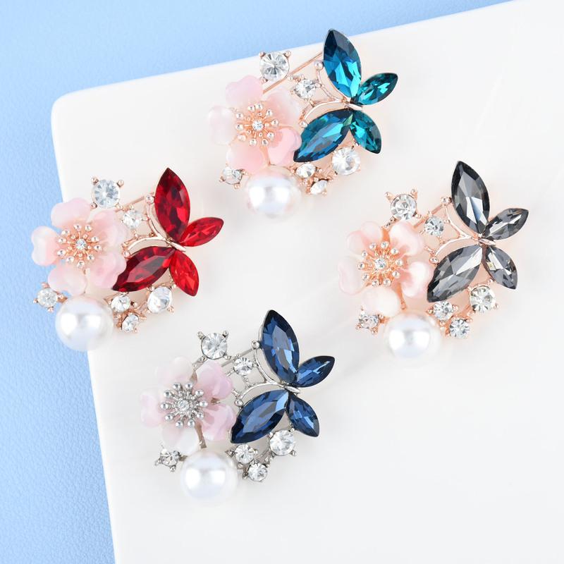 Strass Blume Perle Schmetterling Pin Broschen Für Frauen Klassische Insekt Party Büro Schmetterling Brosche Geschenke
