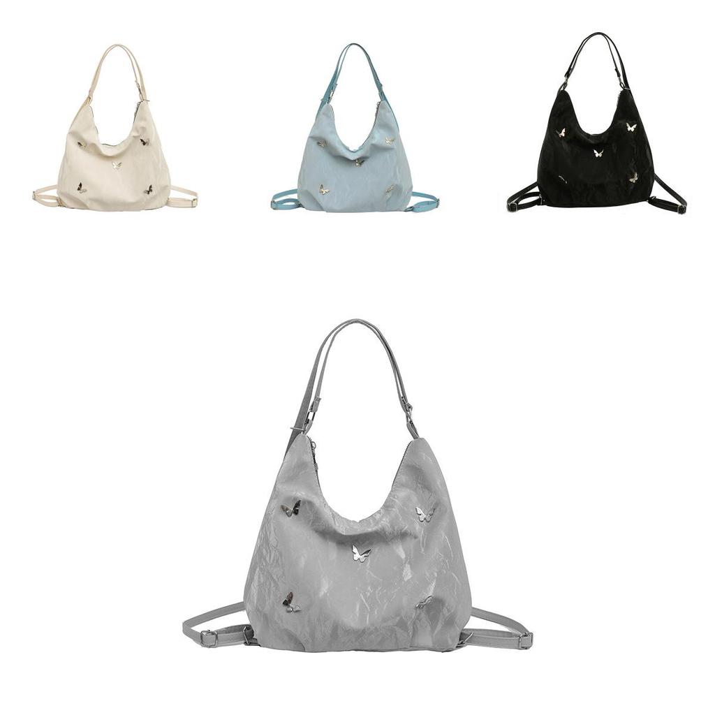 Large Capacity Designer Pu Backpack With Silver Butterfly Decoration For Commuting
