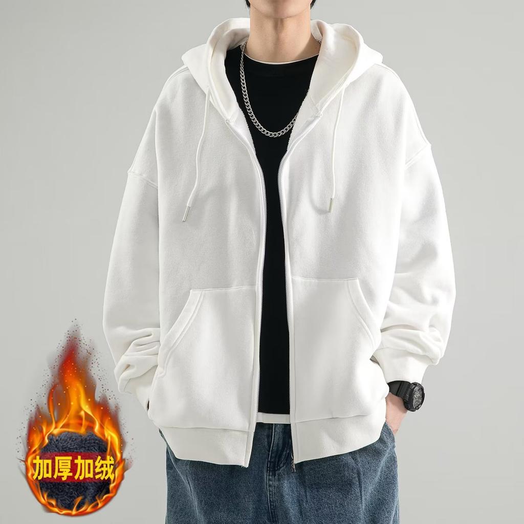 Factory Straight Hair 2025 Autumn and Winter Hooded Fleece Sweater Men's Loose Ins Trendy Brand Casual Solid Color Boys Coat