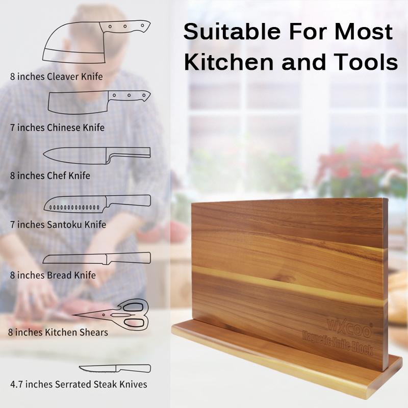 Multi-functional Storage Knife Holder with Strong Magnets Home Kitchen Double-sided Wooden Magnetic Knife Holder with Magnetic Support