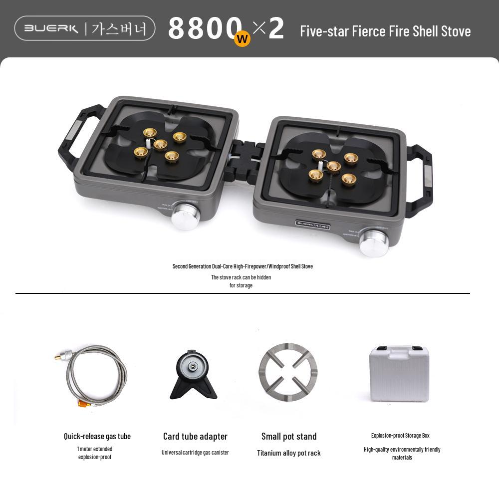 BUERK High-Fire Double-Burner Outdoor Folding Camping Stove