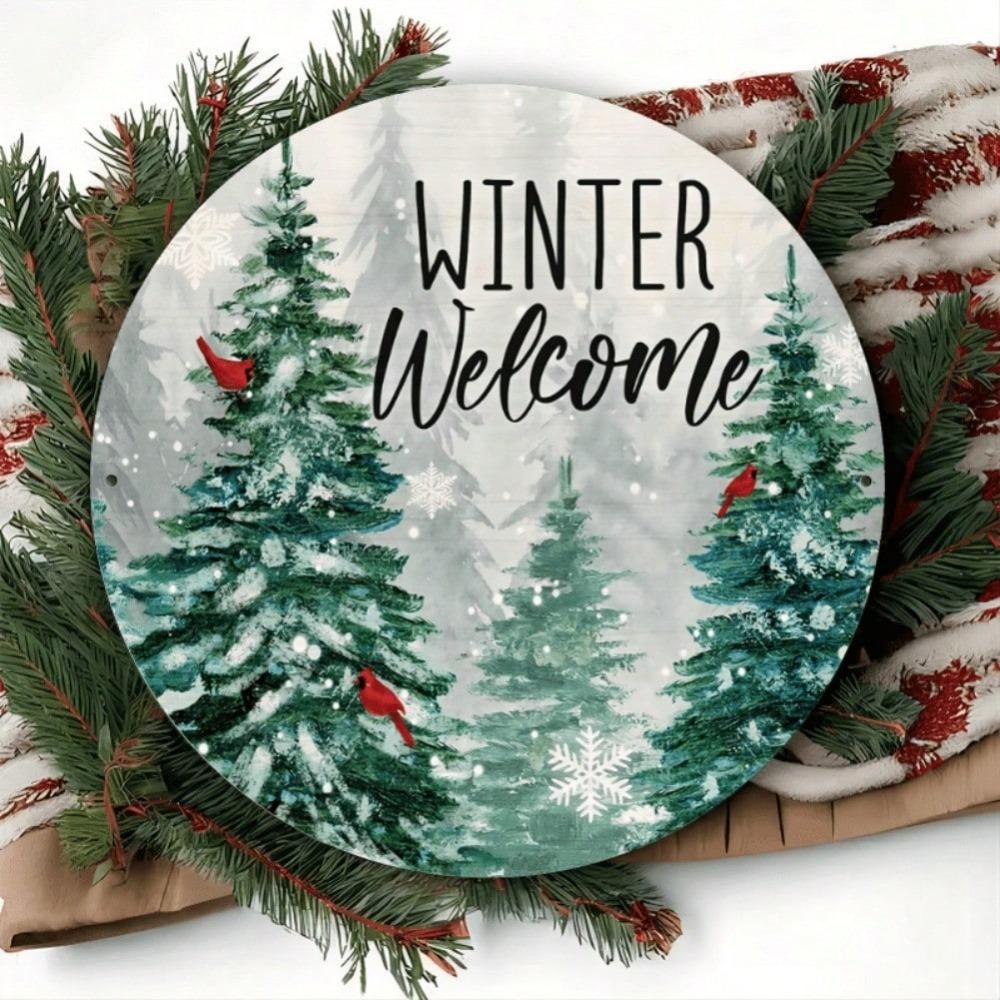 Snowflake Tree Round Metal Tin Sign Wall Art Home Bar Garden Decor Holiday Gift