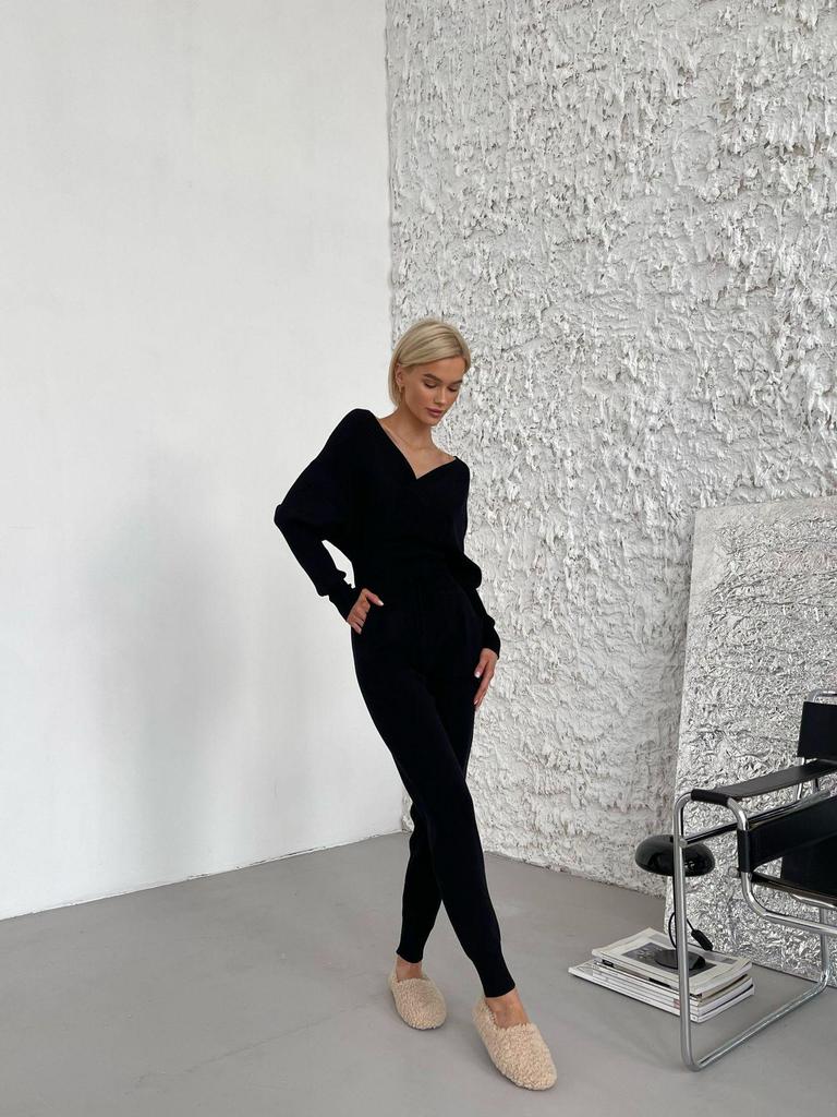 Elegant Off-Shoulder Batwing V-Neck Sweater Two-Piece Set for Women